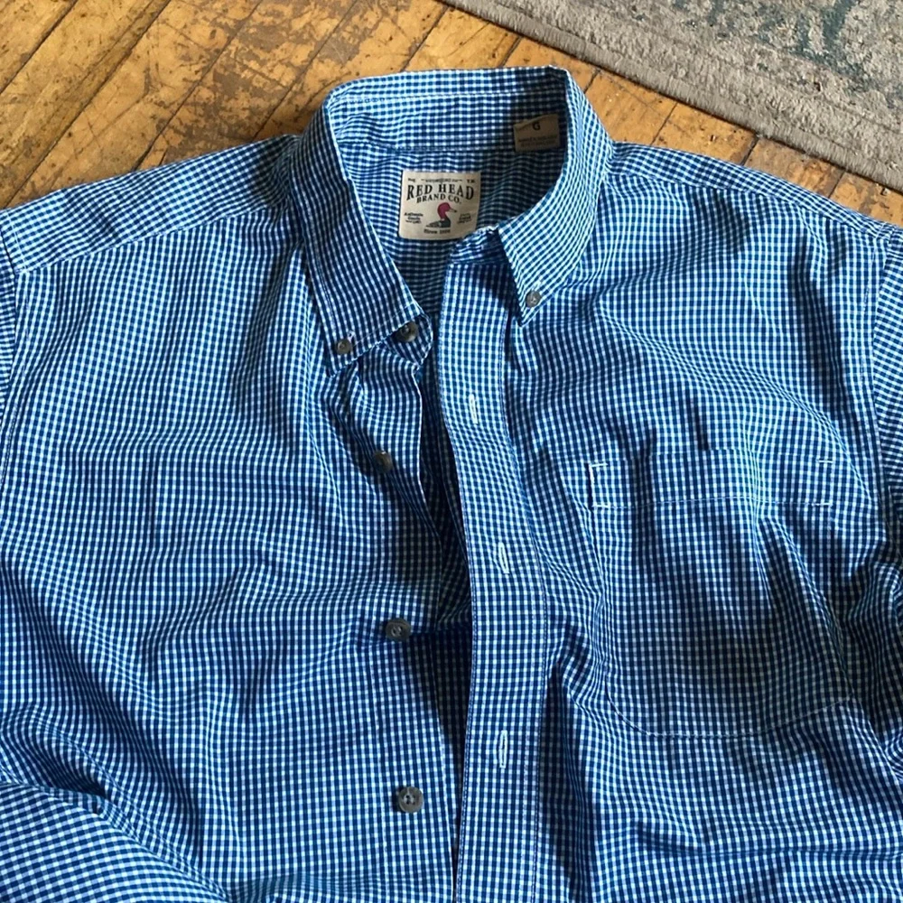 RedHead Men's Blue Gingham Button Down Shirt - Picture 1 of 3